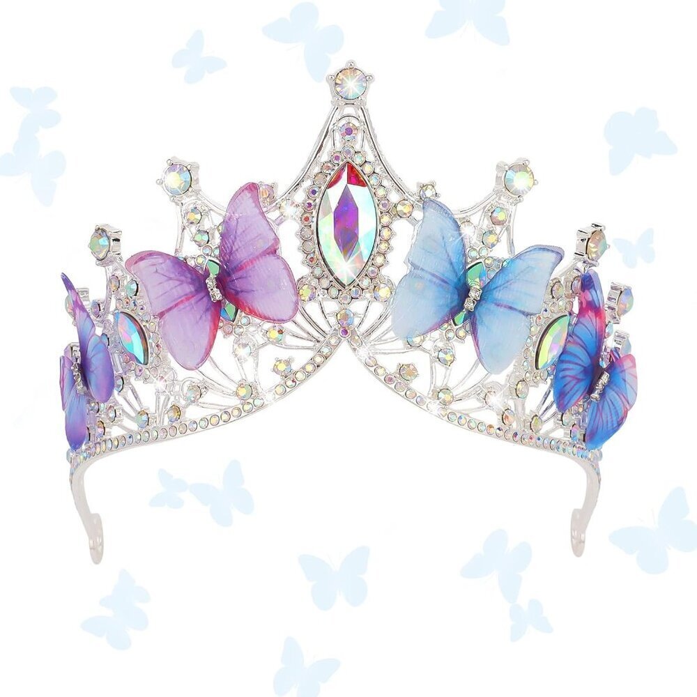 Butterfly Crown Tiara Women Girls Crystal Elegant Costume Costume Accessory